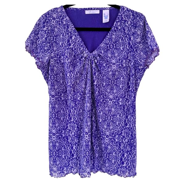 Liz Wear by Liz Claiborne Tops - Liz Wear by Liz Claiborne Short Sleeve V Neck Purple White Top Women's Large